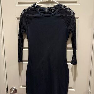 Express‎ Black Bodycon Dress Sheer Polka Dot Mesh Sleeves Small